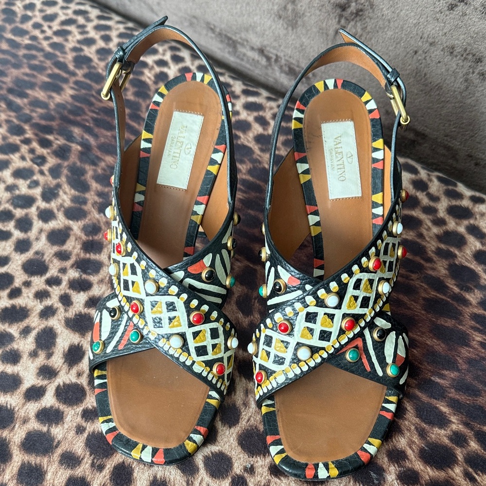 Valentino Women's Black and Multicolor Embellished Sandals